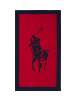 Ralph Lauren Polo Pony Jacquard Beach Towel, Navy Red