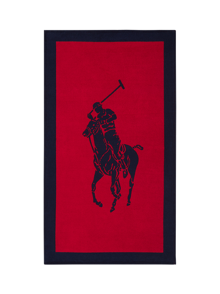 Ralph Lauren Polo Pony Jacquard Beach Towel, Navy Red