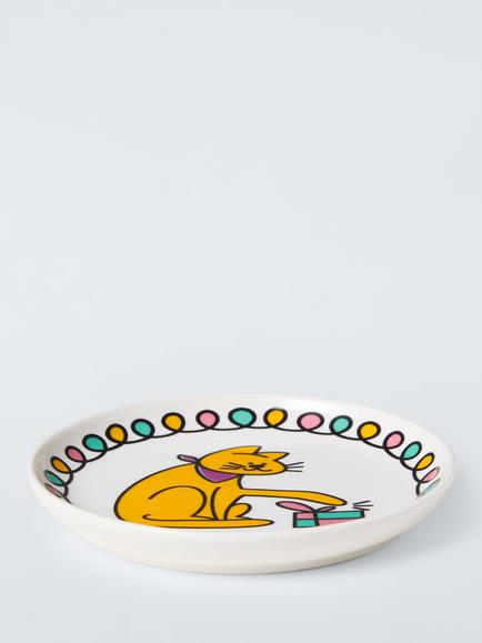 John Lewis Scotty Gillespie Christmas Cat Fine China Tapas Plates, Set of 4, 14.9cm - view 2, Multi
