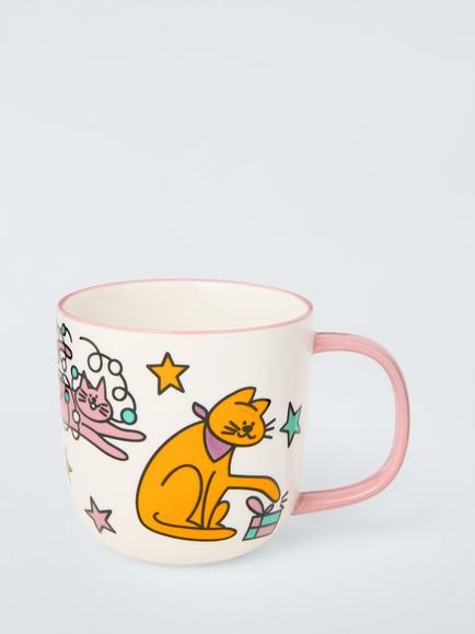 John Lewis Scotty Gillespie Christmas Cat Fine China Mug, 400ml, Multi