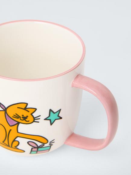 John Lewis Scotty Gillespie Christmas Cat Fine China Mug, 400ml - view 2, Multi