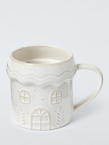 John Lewis Snowy House Stoneware Mug, 500ml, White, White