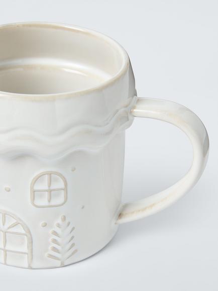 John Lewis Snowy House Stoneware Mug, 500ml, White - view 2, White