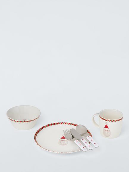 John Lewis Kids' Santa Fine China Dinnerware Set, 3 Piece, White/Red, Multi