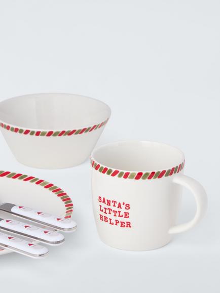 John Lewis Kids' Santa Fine China Dinnerware Set, 3 Piece, White/Red - view 2, Multi