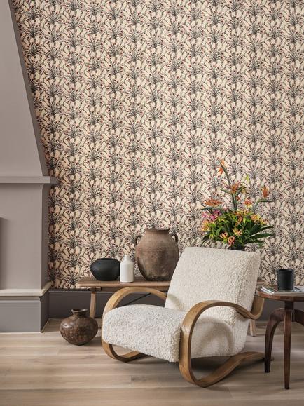 Cole & Son Afrika Damask Wallpaper - view 2, Sandstone & Ruby