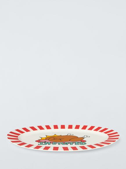 John Lewis Scotty Gillespie 'I'm Stuffed' Fine China Turkey Oval Platter, 41cm, Red/Multi - view 2, Multi