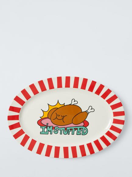 John Lewis Scotty Gillespie 'I'm Stuffed' Fine China Turkey Oval Platter, 41cm, Red/Multi, Multi