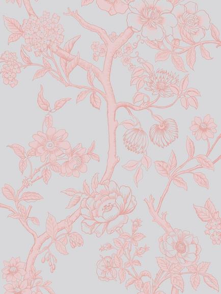 Cole & Son Magnolia Tree Wallpaper, Charcoal/ Soft Pink