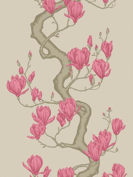 Cole & Son Magnolia Tree Wallpaper, Taupe/ Magenta