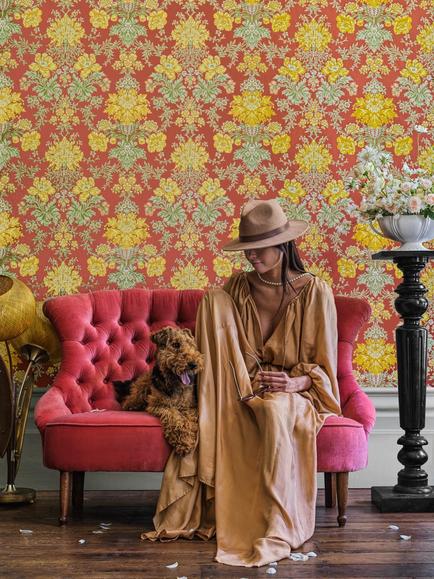 Cole & Son Poppies Wallpaper - view 2, Yellow/ Cream/ Gr