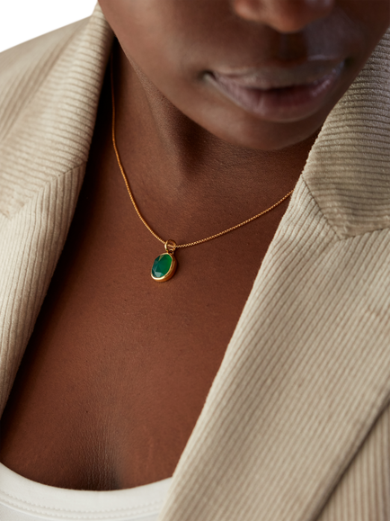Monica Vinader Siren Pendant, Gold/Green - view 2, Gold/Green