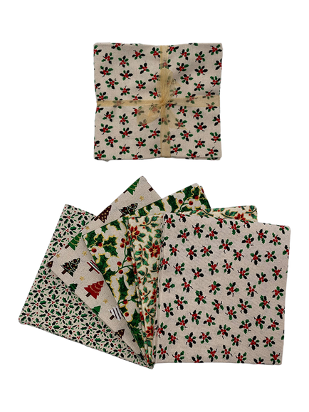 John Louden Festive Motifs Fat Quarter Craft Fabrics, Pack of 5, Multi, Multi