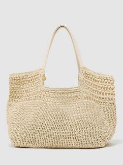 Reiss Evelyn Raffia Tote Bag, Natural, Cream