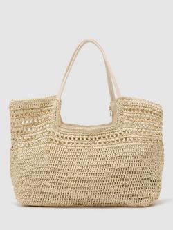 Reiss Evelyn Raffia Tote Bag, Natural - view 2, Cream