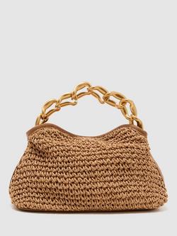 Reiss Peony Raffia Shoulder Bag, Light Brown, Light Brown