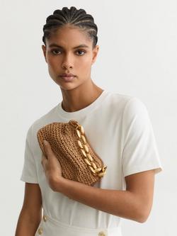 Reiss Peony Raffia Shoulder Bag, Light Brown - view 2, Light Brown