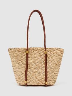 Reiss Rubina Raffia Tote Bag, Light Brown, Light Brown