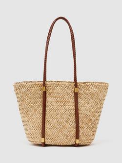 Reiss Rubina Raffia Tote Bag, Light Brown - view 2, Light Brown