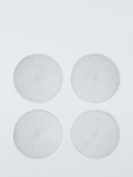 John Lewis Sparkle Round Braided Placemats, Set of 4, Silver, Silver