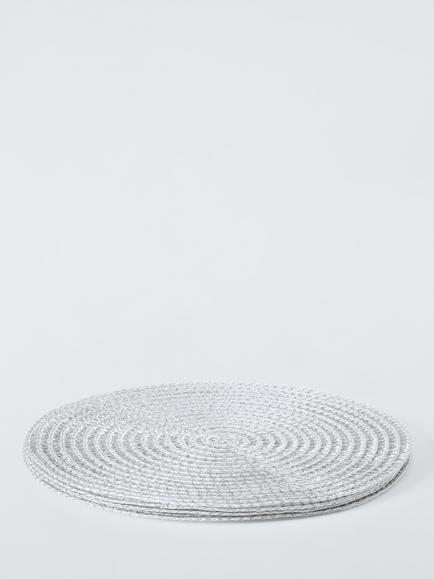 John Lewis Sparkle Round Braided Placemats, Set of 4, Silver - view 2, Silver