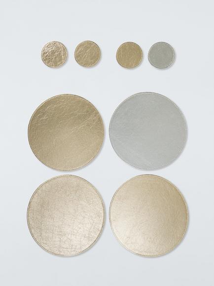 John Lewis Reversible Round Faux Leather Placemat & Coaster, Set of 4, Gold/Silver, Gold/Silver