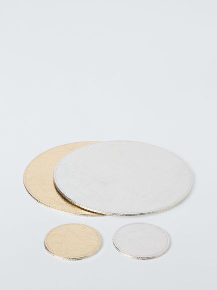 John Lewis Reversible Round Faux Leather Placemat & Coaster, Set of 4, Gold/Silver - view 2, Gold/Silver