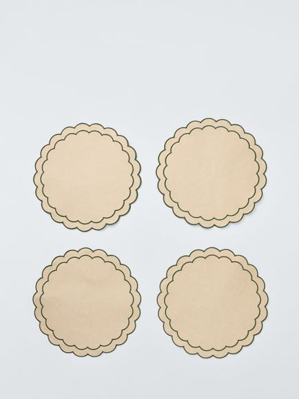 John Lewis Scallop Placemats, Set of 4, Natural/Green, Natural/Green