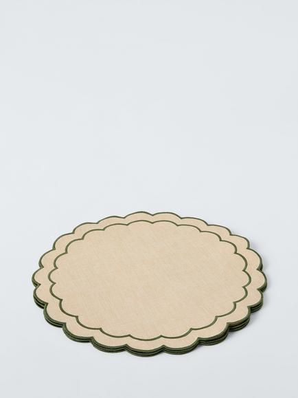 John Lewis Scallop Placemats, Set of 4, Natural/Green - view 2, Natural/Green