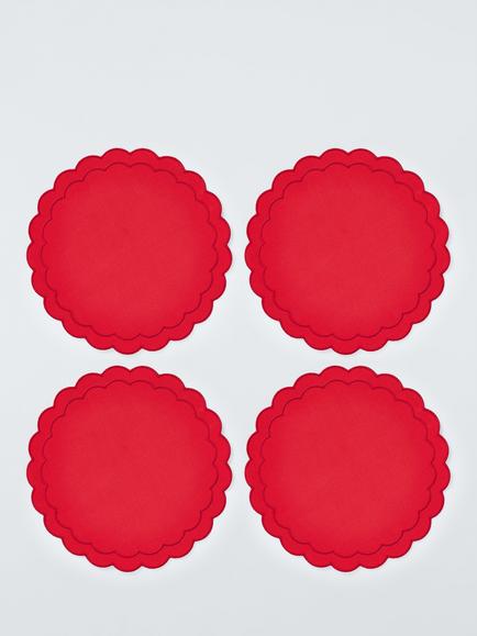 John Lewis Scallop Round Placemats, Set of 4, Red, Red