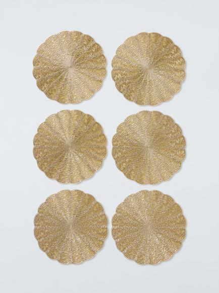 John Lewis Scalloped PVC Coasters, Set of 6, Gold, Gold