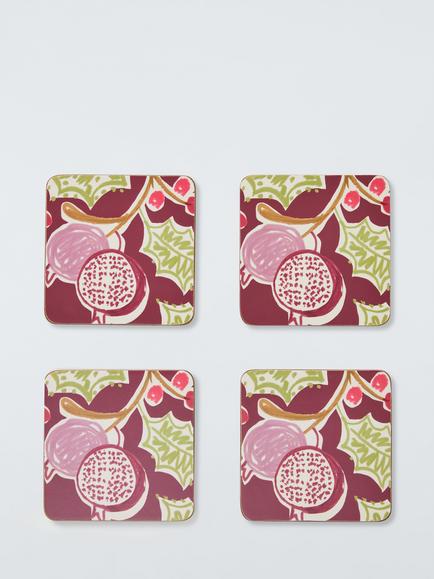 John Lewis Pomegranate & Berry Cork-Backed Coasters, Set of 4, Red/Multi, Multi