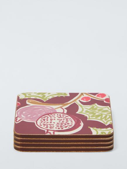 John Lewis Pomegranate & Berry Cork-Backed Coasters, Set of 4, Red/Multi - view 2, Multi