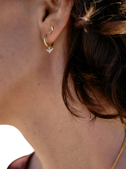 Rachel Jackson London Dreamcatcher Pavé Bird Huggie Hoop Earrings, Gp - view 2, Gp