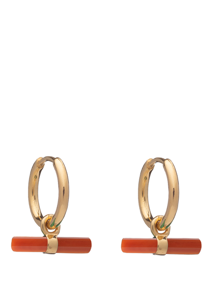 Rachel Jackson London Vitality Carnelian T-Bar Huggie Hoop Earrings, Gp, Gp