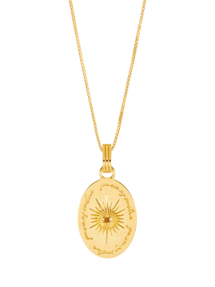 Rachel Jackson London Citrine Engraved Sunshine Pendant Necklace, Gold, Gold