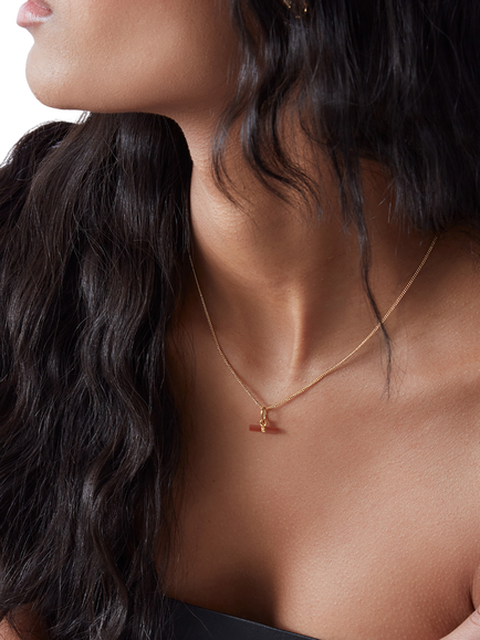 Rachel Jackson London Vitality Carnelian T-Bar Necklace, Gold - view 2, Gold