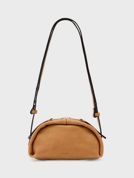 AllSaints Rosalie Arc Leather Crossbody Bag, Brown, Brown