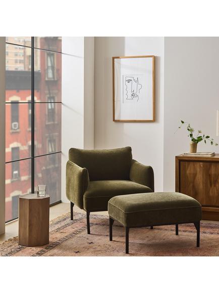 West Elm Penn Footstool, Olive - view 2, Olive