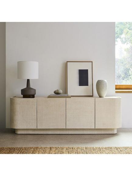 West Elm Solstice Painted Raffia Media Console, Whitewash - view 2, Whitewash