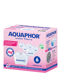 Aquaphor MAXFOR+ Replacement Water Filter Cartridge with Magnesium, Pack of 6, Clear