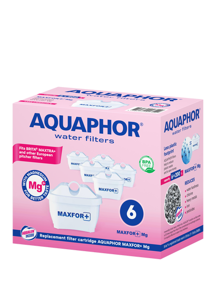 Aquaphor MAXFOR+ Replacement Water Filter Cartridge with Magnesium, Pack of 6, Clear