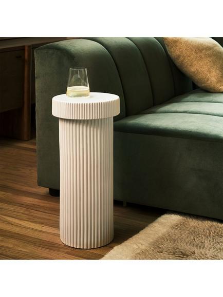 West Elm Fluted Indoor/Outdoor Garden Drink Side Table, White - view 2, White