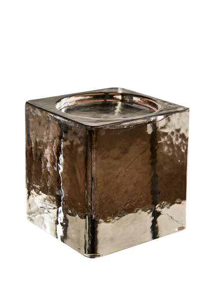 West Elm Ermine Cast Glass Pillar Candle Holder, Medium, Clear
