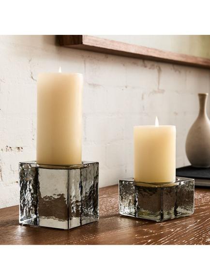 West Elm Ermine Cast Glass Pillar Candle Holder, Small - view 2, Clear