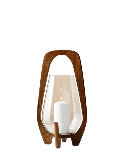 West Elm Mid-Century Modern Wood Lantern, Café, Large, Clear
