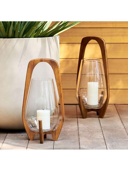 West Elm Mid-Century Modern Wood Lantern, Café, Large - view 2, Clear