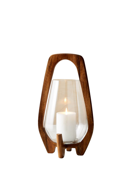 West Elm Mid-Century Modern Wood Lantern, Café, Medium, Clear