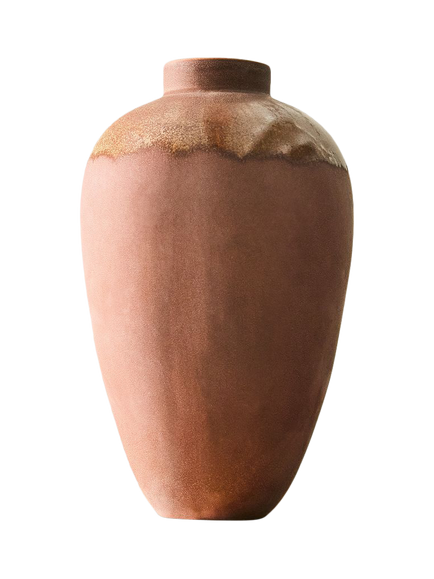 West Elm Orla Ceramic Barrel Vase, H40cm, Dark Brown, Dark Brown