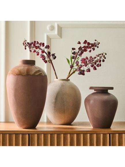 West Elm Orla Ceramic Barrel Vase, H40cm, Dark Brown - view 2, Dark Brown